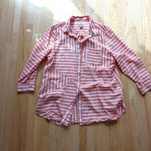 Chicos Striped Coral and White Button-Up Shirt (Chicos Size 4 / US 20/22)